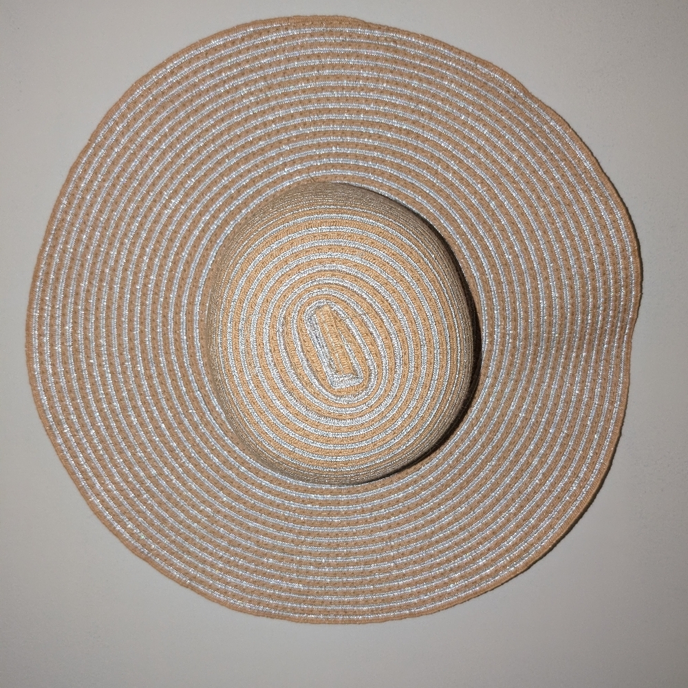 Magid Hat Chic Tan and Silver Wide-Brim Summer Beach Hat